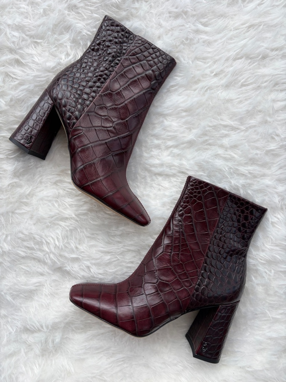 Brand NEW Sam Edelman Croc-Embossed Burgundy Pointed Ankle Boots